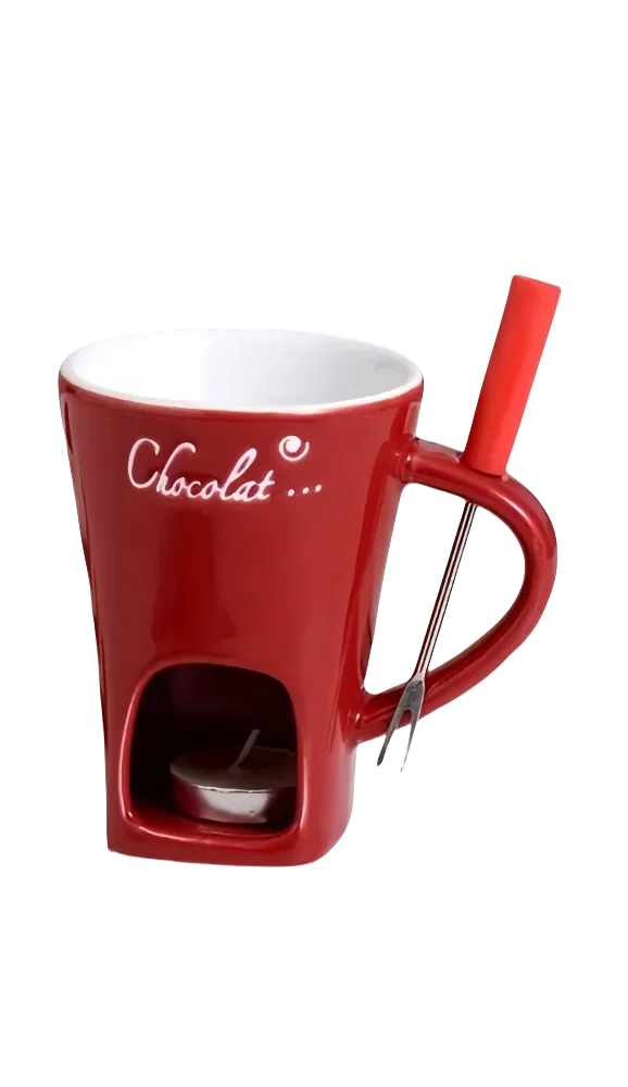 Juego de cuencos de cerámica reutilizables resistentes al calor para fondue de chocolate, para helado, queso, regalo de San Valentín, con tenedor, vela no incluida