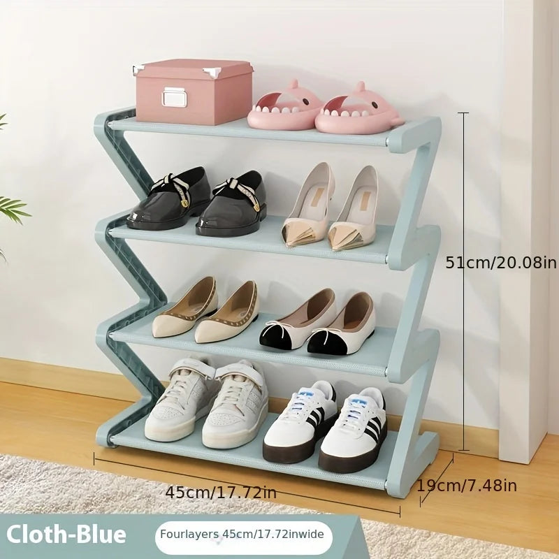 Zapatero rosa en forma de Z de 4 niveles - Estante de almacenamiento de pie para sala de estar, dormitorio y entrada | Zapatero | Organizador de almacenamiento de zapatos