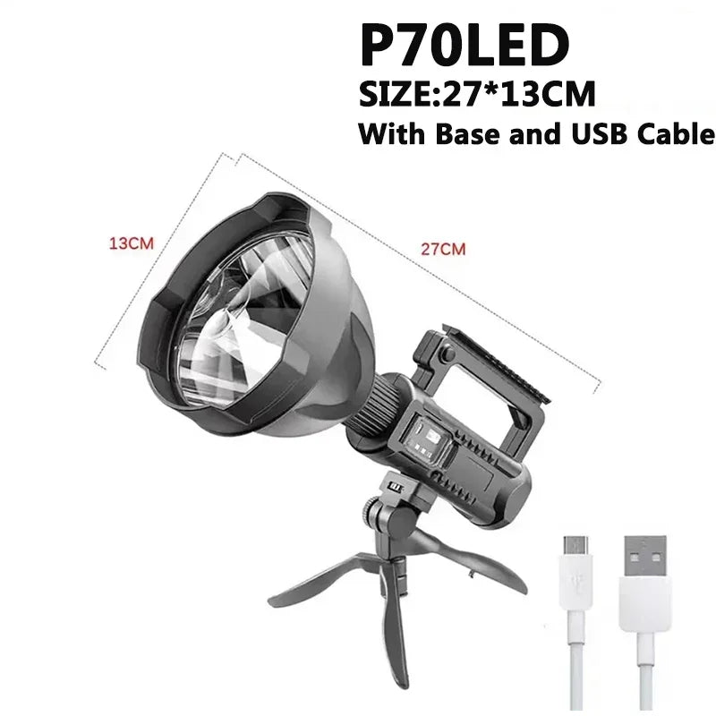 Portable Powerful LED Flashlight Mountable Bracket Handheld Searchlight USB Rechargeable Spotlight Waterproof Torch Light
