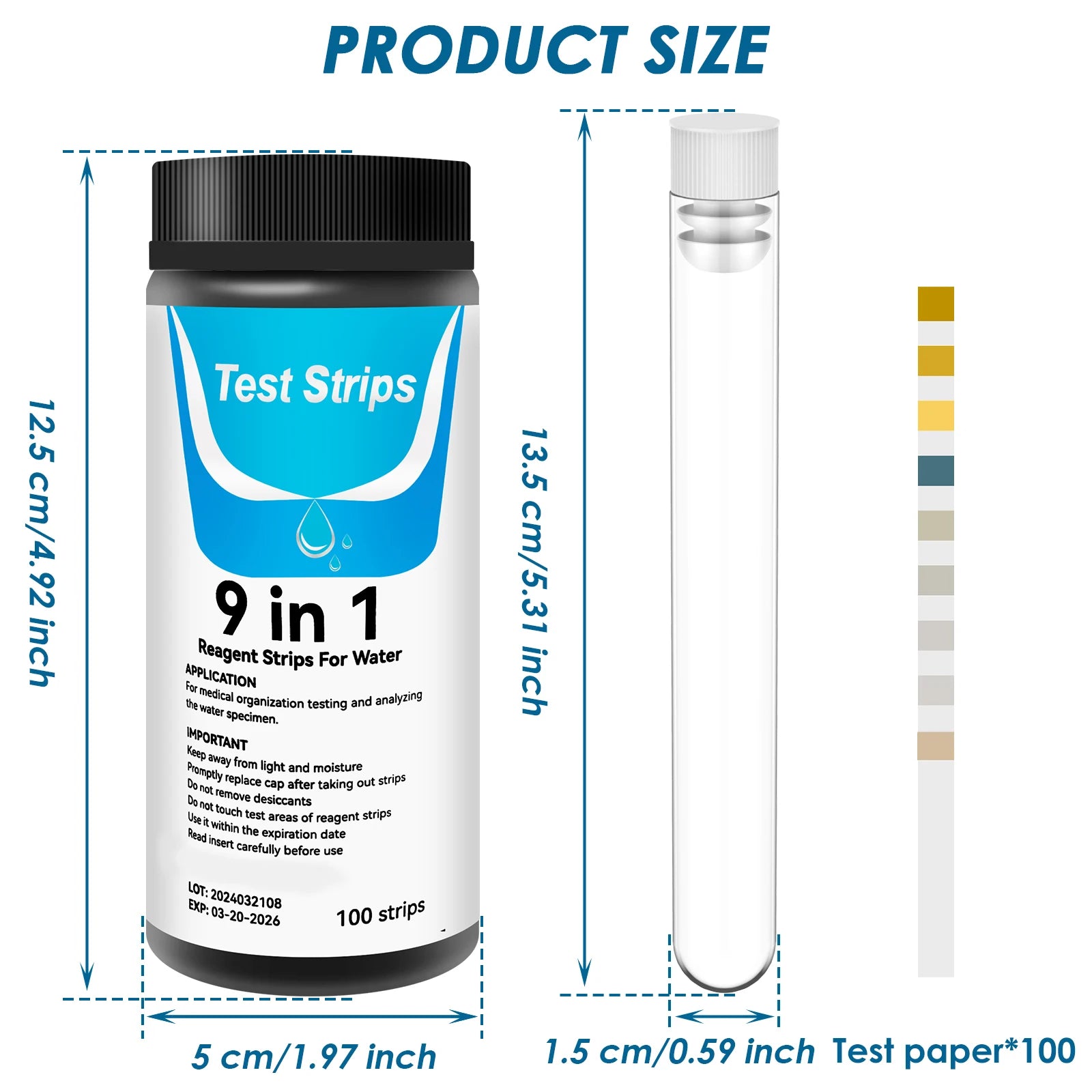 100 tiras reactivas para acuario 9 en 1/7 en 1, kit de prueba rápida y precisa para pecera con tubo de ensayo, monitor de calidad del agua, tiras de prueba de pH
