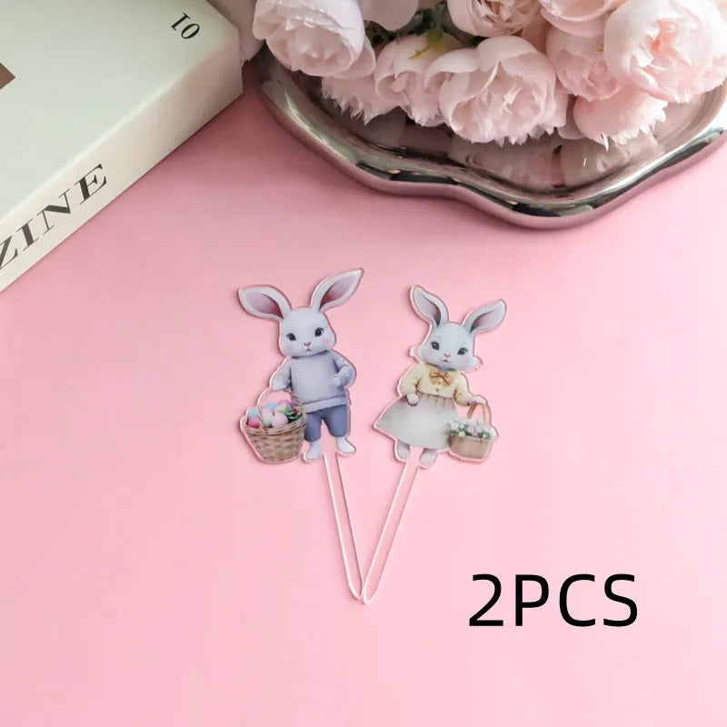 Colored Rabbit Easter Happy Cake Topper Dessert Decorations Gold Acrylic Kids Party Festival Cake Toppers Easter Baking Supplies
