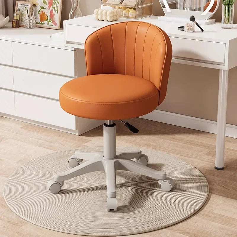 Silla giratoria 360° Taburete de maquillaje con altura ajustable Silla de tocador para dormitorio con ruedas Silla con respaldo Silla de tocador de cuero