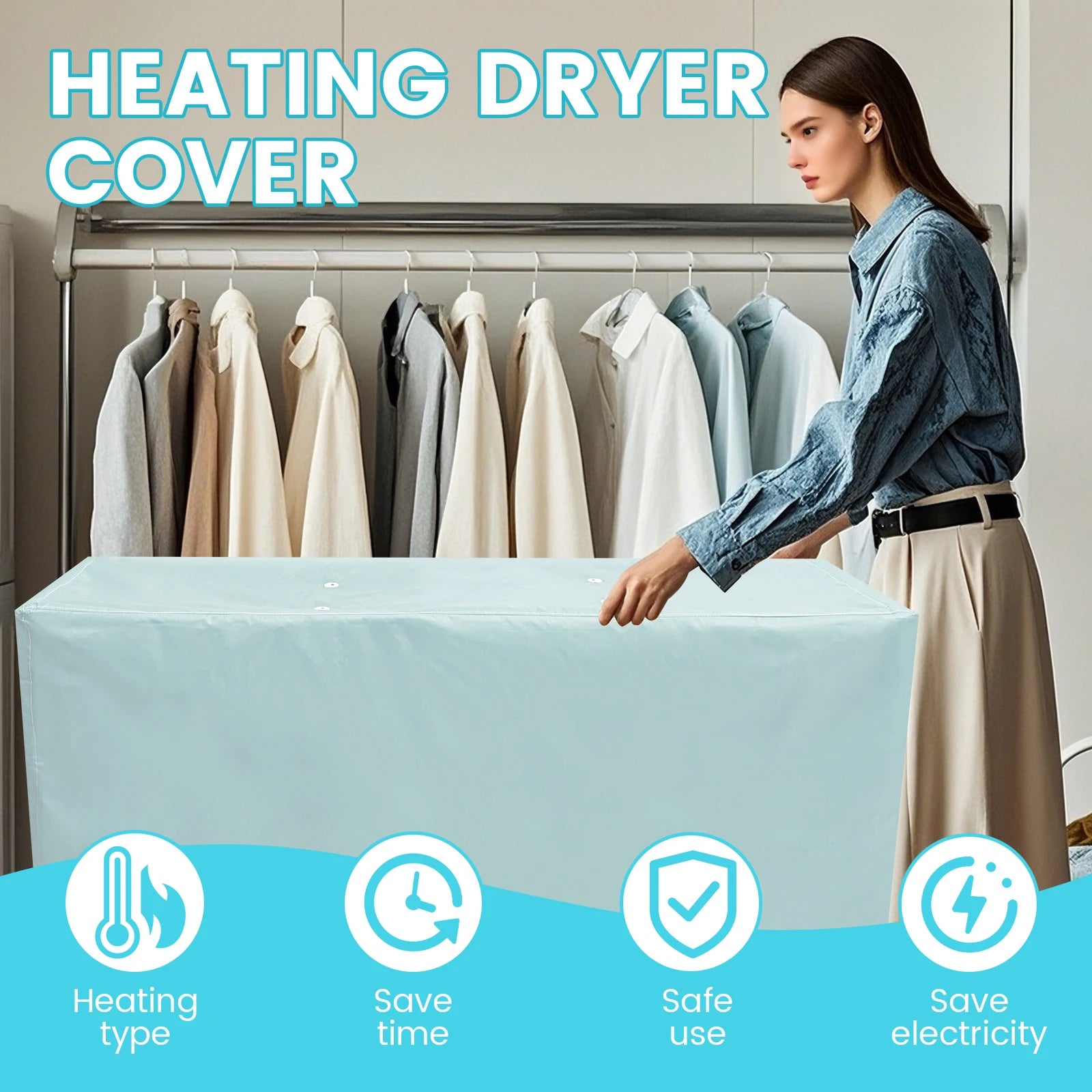Heated Clothes Airer Drying Cover Polyester Drying Rack Dustproof Cover Foldable Clothes Rack Protective Cover Home Accessories