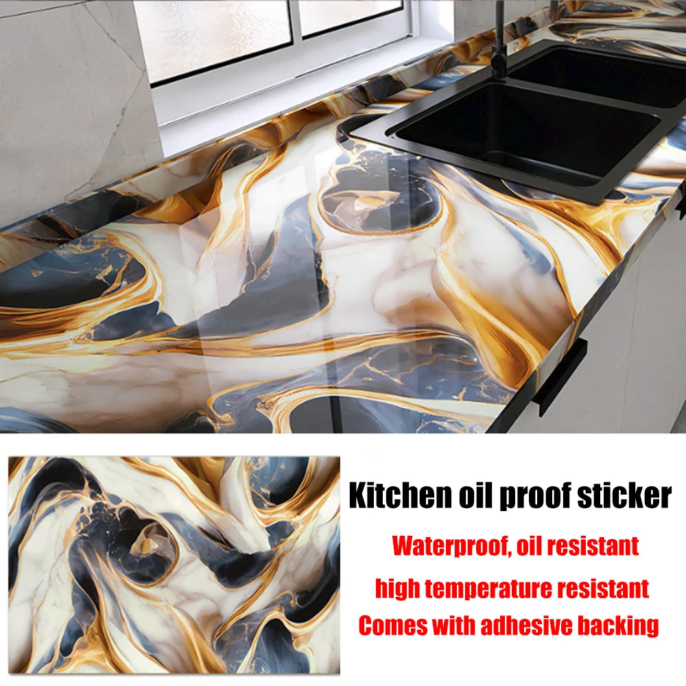 40cm New Marble Kitchen Oil-proof Wall Stickers Self-adhesive Stain-resistant High Temperature Kitchen Wallpaper Home Decorative