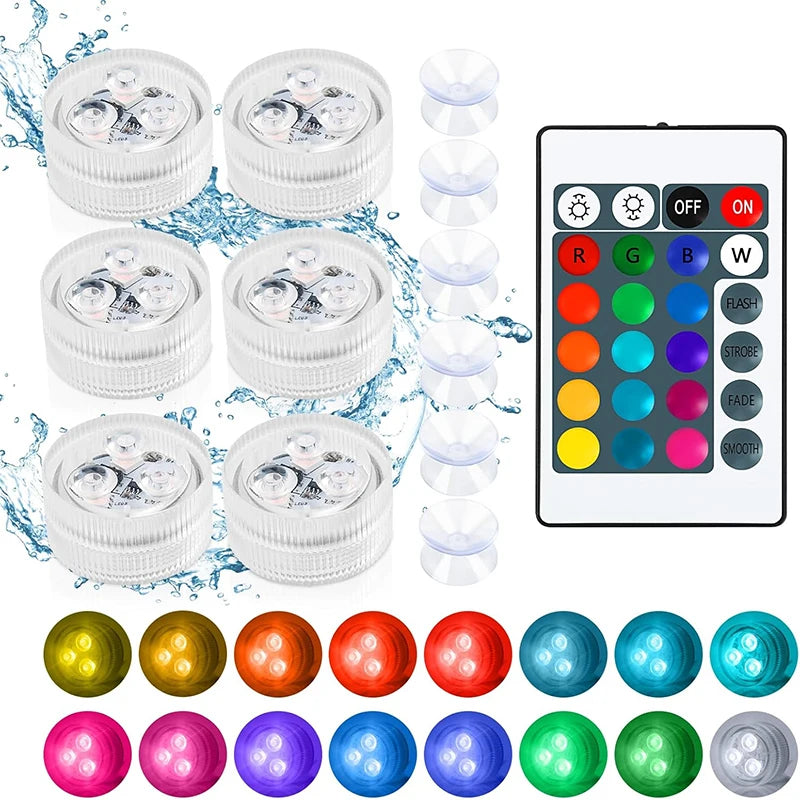 Luz LED sumergible con mando a distancia para piscina, fiestas, eventos, lámpara de té impermeable para jarrones, peceras, bodas, Halloween, Navidad