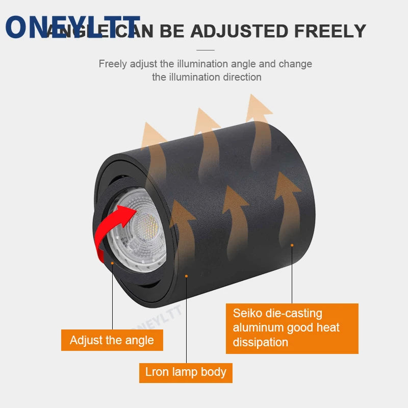 Foco GU10 Redondo LED de Superficie para Techo, Lámpara GU10 Halógena Cilíndrica, 220V