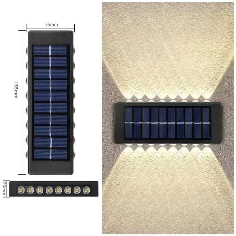 Luces solares de pared para exterior cálidas/blancas, lámpara solar de pared para porche con iluminación superior e inferior para jardín, calle, paisaje, balcón, patio