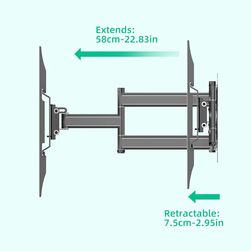Soporte de pared para TV de movimiento completo de 26-55 pulgadas, giratorio, inclinable y articulado, VESA máximo 400x400mm, brazo largo de extensión de 70 cm