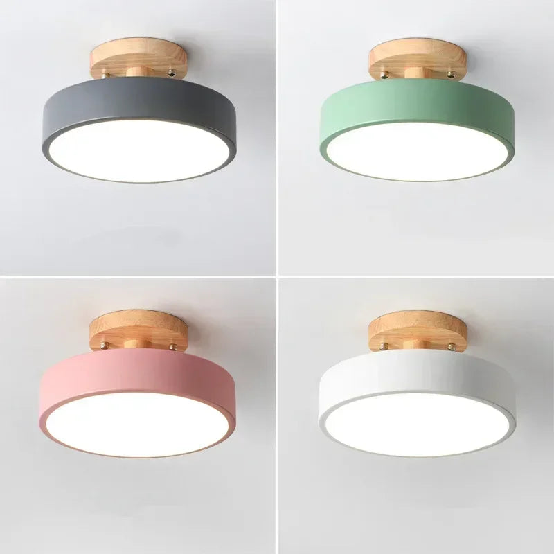 Lámparas de techo nórdicas para vestíbulo, balcón, madera redonda, guardarropa, comedor, estudio, dormitorio, baño, iluminación industrial
