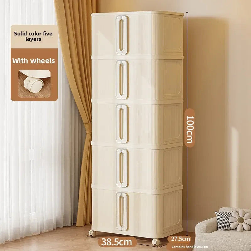Armario de almacenamiento grande color crema con estilo viento, armario de edredones, estante de almacenamiento plegable de instalación gratuita, caja de almacenamiento, taquilla.