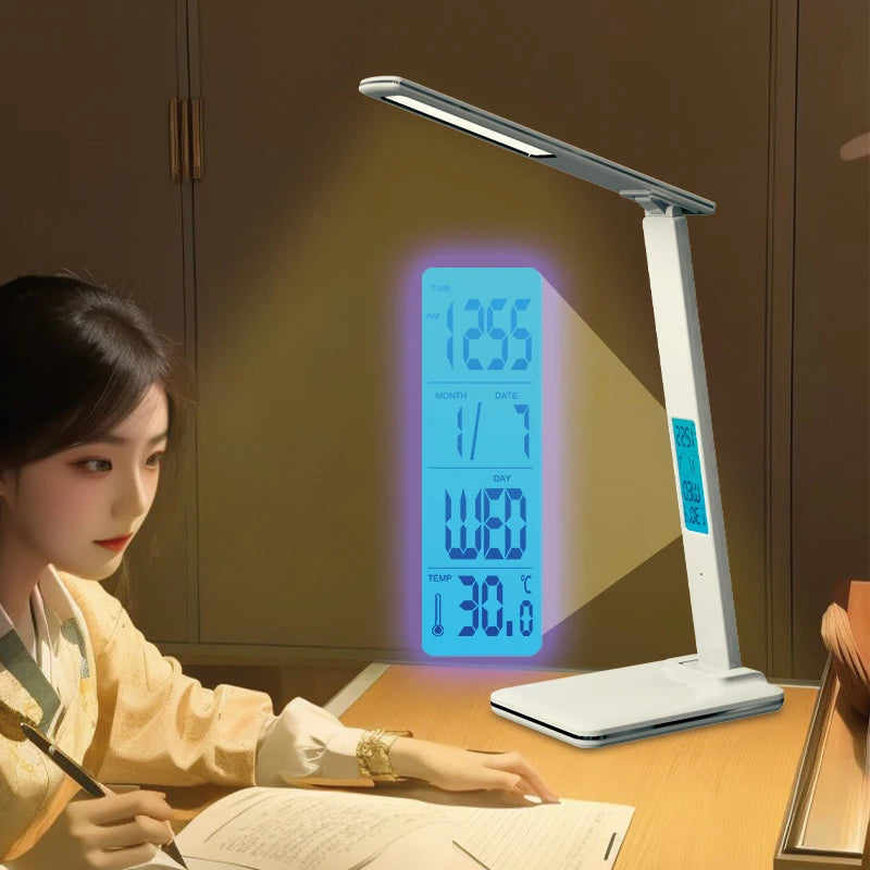 Lámpara de Escritorio Plegable para Leer con Enchufe USB, Lámpara de Escritorio de 15W con Carga Inalámbrica para Teléfono Móvil, con Temporizador, Luz de Protección Ocular para Dormitorio y Oficina
