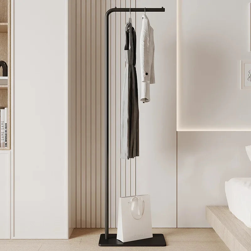 Perchero de pie minimalista color crema para entrada, perchero de pie multifuncional para dormitorio, perchero organizador con estante, muebles