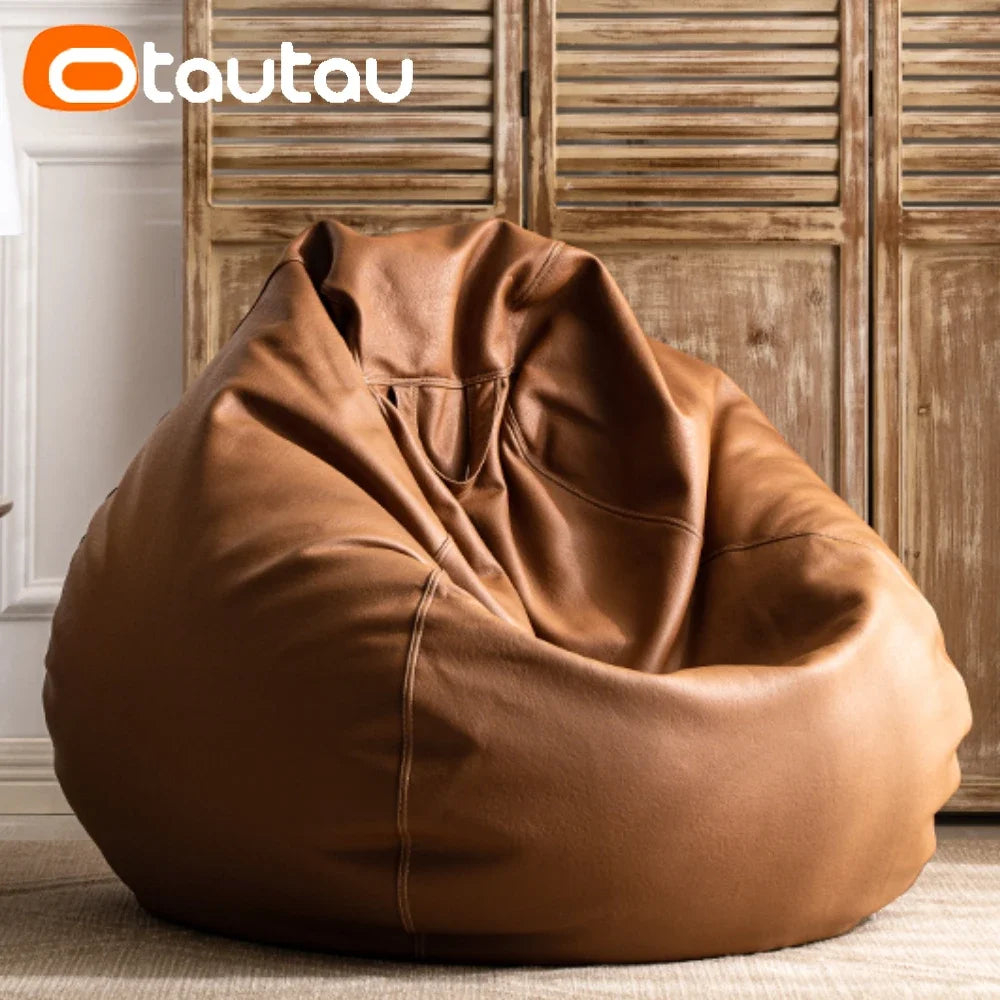 OTAUTAU Funda de puf grande de piel sintética de 4 pies sin relleno, chaise lounge puf para exteriores, salón de juegos, películas, saco Puff DD004