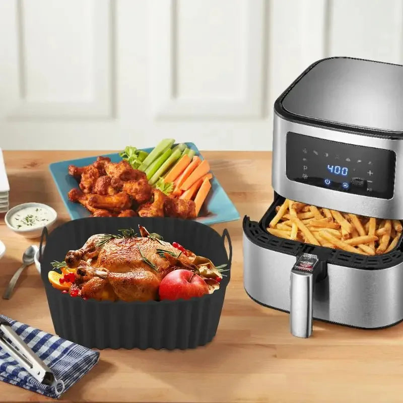 Recipientes de silicona para freidora de aire, cuadrados, cesta para freidora de aire, plato, utensilios de cocina, reutilizables, antiadherentes, molde para pizza, accesorios de cocina para horno