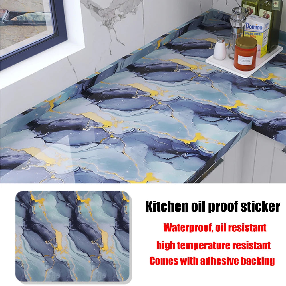 40cm New Marble Kitchen Oil-proof Wall Stickers Self-adhesive Stain-resistant High Temperature Kitchen Wallpaper Home Decorative