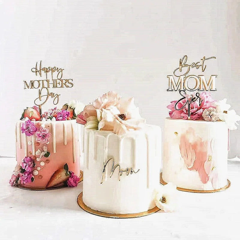 Adorno de pastel de feliz Día de la Madre, diseño simple, dorado, acrílico, MOM, decoraciones para pasteles de fiesta, regalos del Día de la Madre, decoración de postres