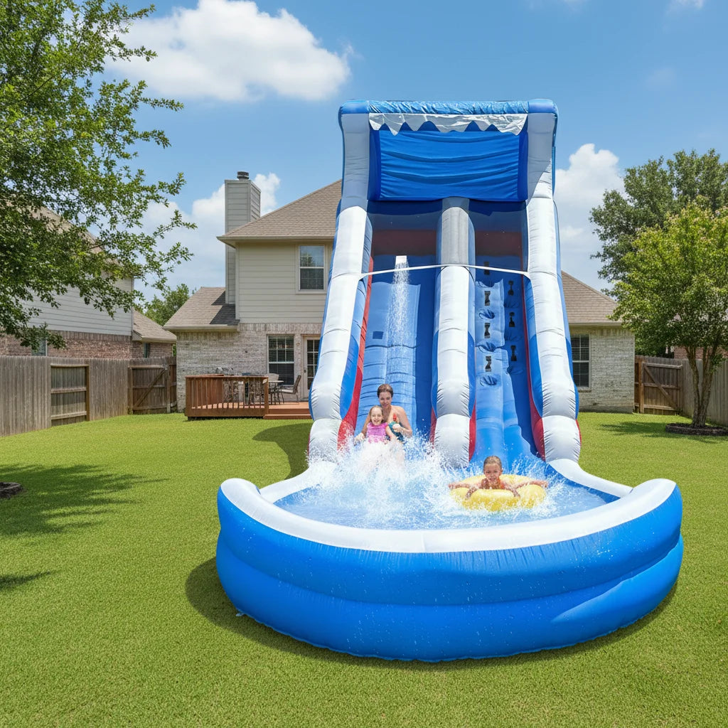 Tobogán acuático hinchable de grado comercial para exteriores e interiores, tobogán acuático hinchable de grado comercial con piscina para fiestas de cumpleaños, parque acuático con toboganes