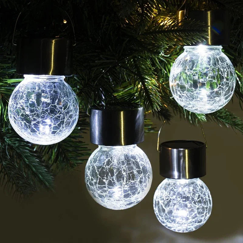 Solar Hanging Lights, Christmas Decoration Lights with Multi-Color Changing Cracked Glass Hanging Ball Outdoor Lights Waterproof