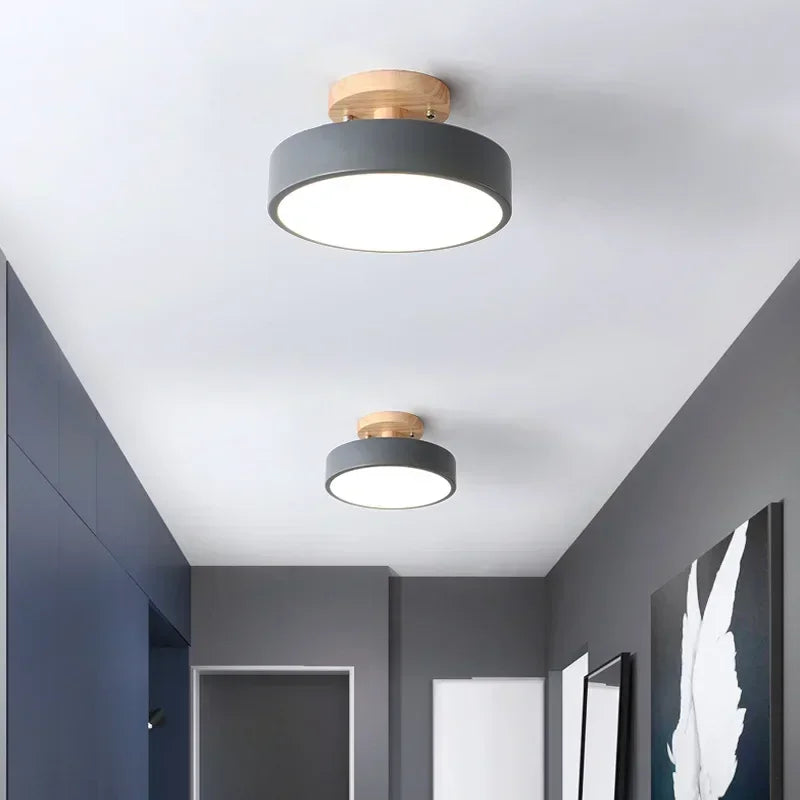 Lámparas de techo nórdicas para vestíbulo, balcón, madera redonda, guardarropa, comedor, estudio, dormitorio, baño, iluminación industrial