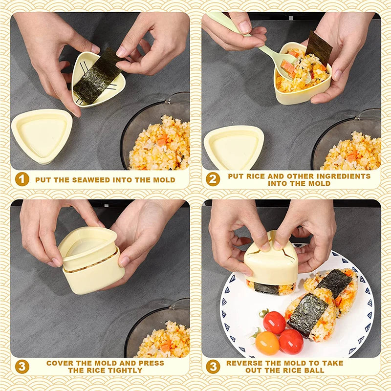Paquete de 3 moldes para onigiri y sushi, kit clásico de moldes triangulares para bolas de arroz, moldes para sushi, moldes para prensa de musubi para el almuerzo de niños, bento YY180