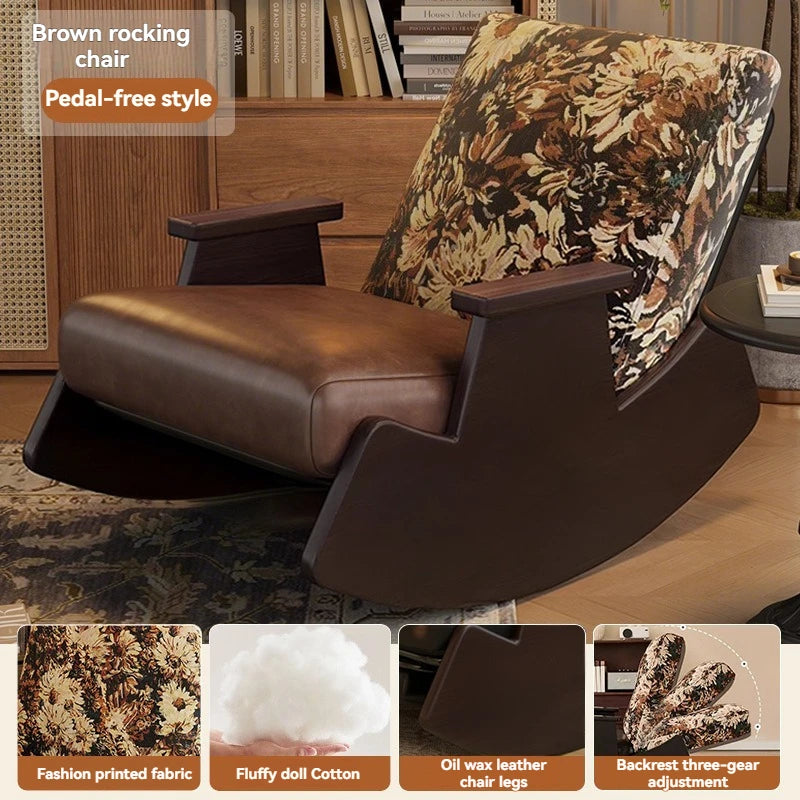 Mecedora retro de madera maciza, silla reclinable de balcón, sillón reclinable perezoso, sillón de ocio para adultos de sala de estar, mecedora individual