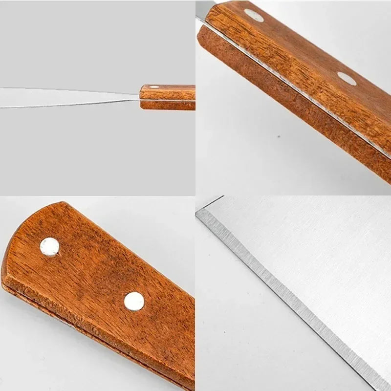 Espátula Oblicua de Acero Inoxidable con Mango de Madera para Carne, Hamburguesas, Panqueques, Pizza, Raspador, Pala, Utensilios de Cocina para Barbacoa