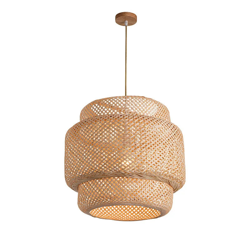 Moderna lámpara colgante de bambú E27 de 30 cm, hecha a mano, candelabro artístico de bambú, lámpara de comedor, candelabro de linterna, lámpara de dormitorio y comedor