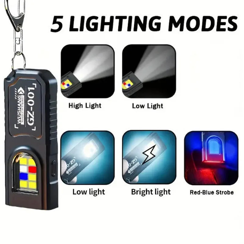 Potente linterna LED COB en miniatura para llavero, recargable por USB, luz de trabajo colgante, impermeable, para camping, senderismo, bolsillo, llavero.