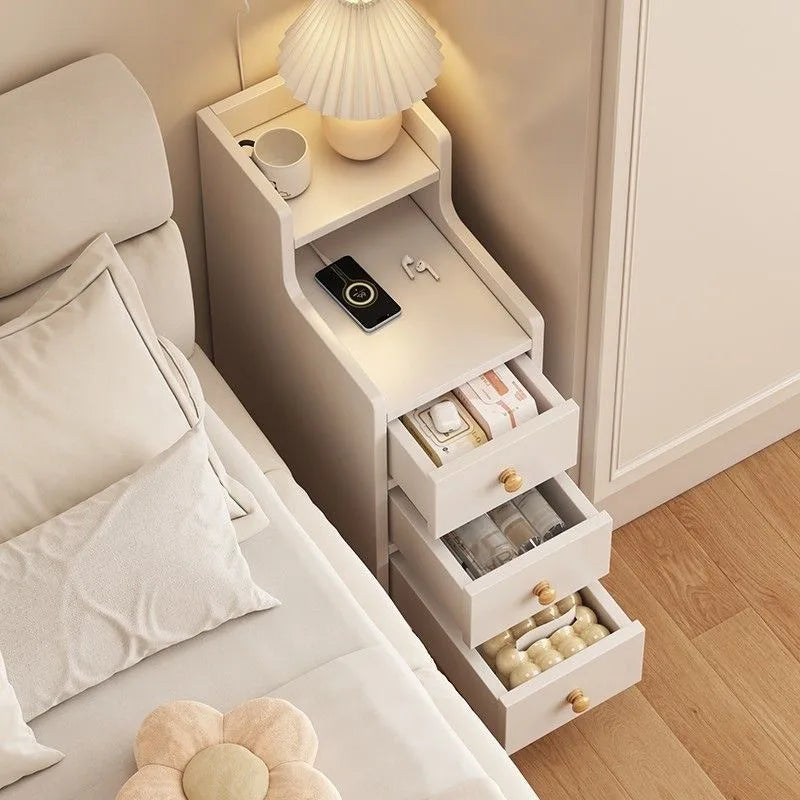 Mesa de noche para el hogar, dormitorio, estante de costura de noche extremadamente estrecho, mini armario estrecho de 20 cm de ancho, armario bajo lateral de noche