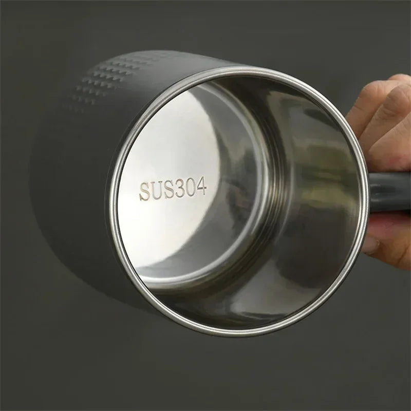 Taza de Acero Inoxidable con Asa y Tapa, Doble Pared, Resistente al Calor, Antiescaldaduras, Taza de Café para el Hogar y la Oficina, Taza de Leche, Avena, Agua