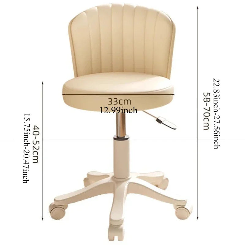Silla giratoria 360° Taburete de maquillaje con altura ajustable Silla de tocador para dormitorio con ruedas Silla con respaldo Silla de tocador de cuero