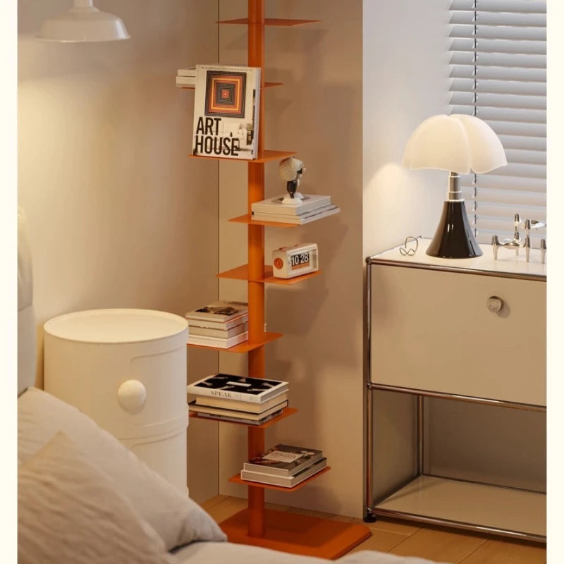 Diseñador de Estantería Espiral Giratoria Librero Esquinero de Hierro Estante de Exhibición Estrecho Librería Estrecha Organizador de Almacenamiento que Ahorra Espacio para Sala de Estar