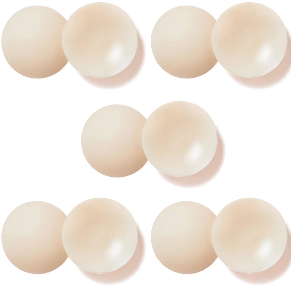 Nippies Nipple Cover - Sticky Adhesive Silicone Nipple Pasties - Reusable Pasty Nipple Covers for Women 5 Pairs Travel Set
