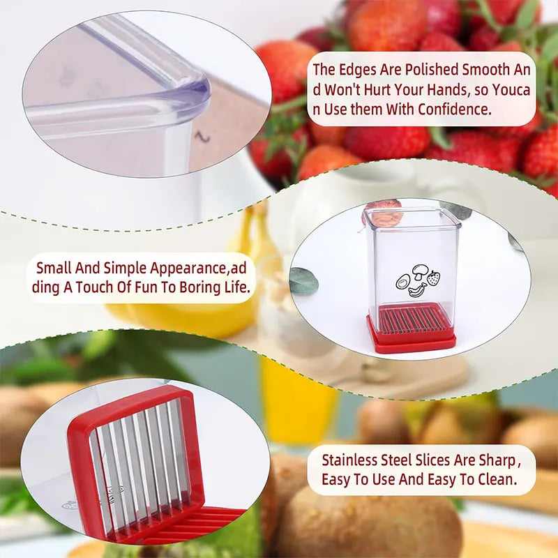 Cortador de frutas rápido con placa de empuje, cortador de huevos, fresas y plátanos, para hacer rápidamente ensaladas de frutas y verduras, utensilio de cocina