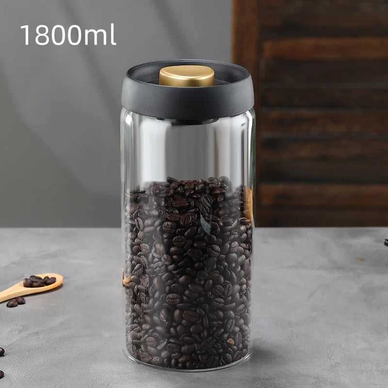 Tarro de café, vacío manual, a prueba de humedad, de almacenamiento, de cocina, de vidrio de borosilicato alto, tarro de té, tarro sellado para granos de café