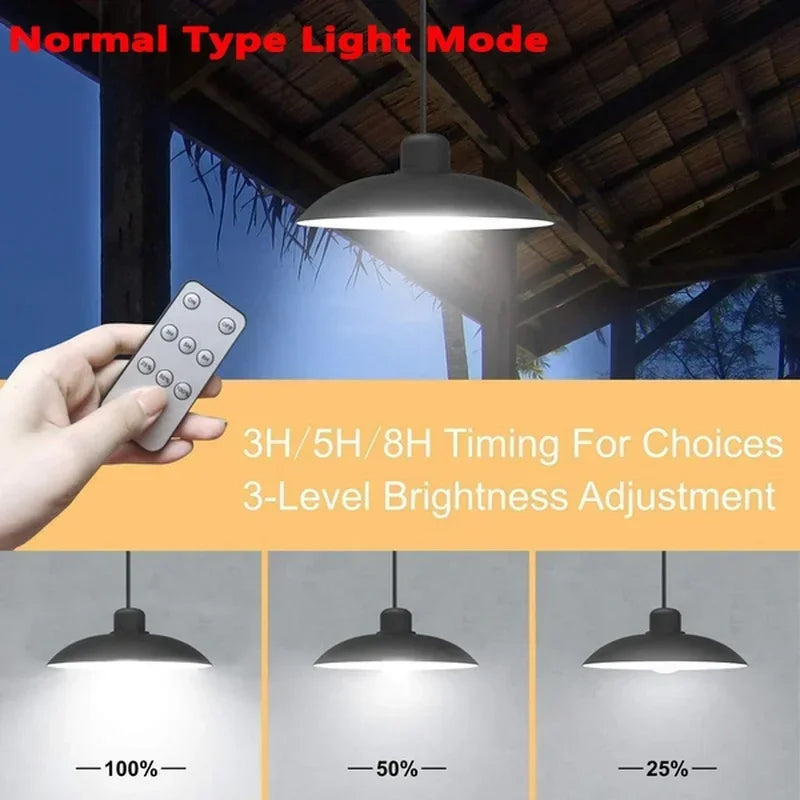 Lámpara colgante de doble cabeza LED solar para exterior, impermeable, con control remoto, para cobertizo interior, granero, tejado