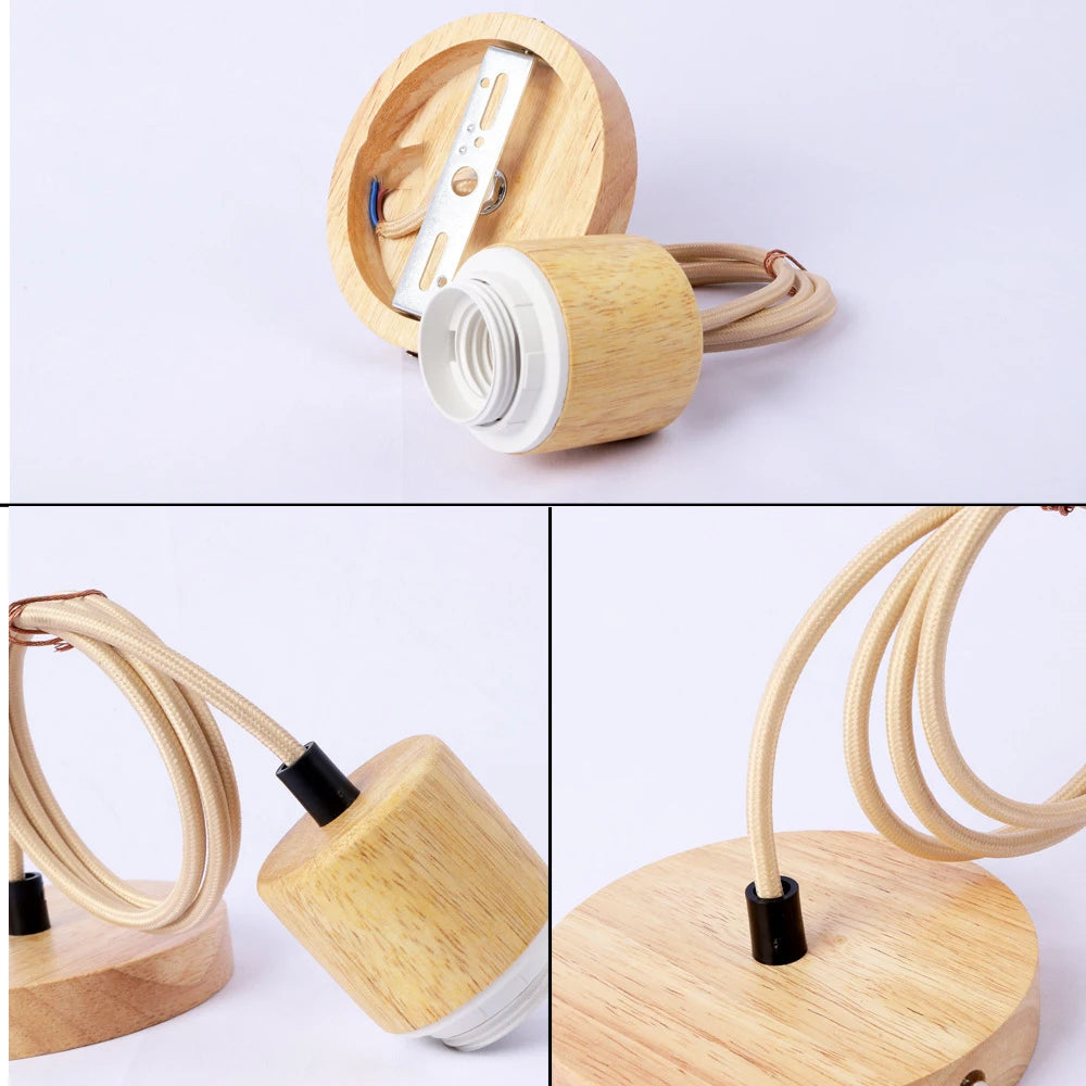Lámpara Colgante de Madera Base E27 Luces Colgantes de Madera para Dormitorio Hogar Sala de Estar Decoración Color Natural Lámpara Colgante