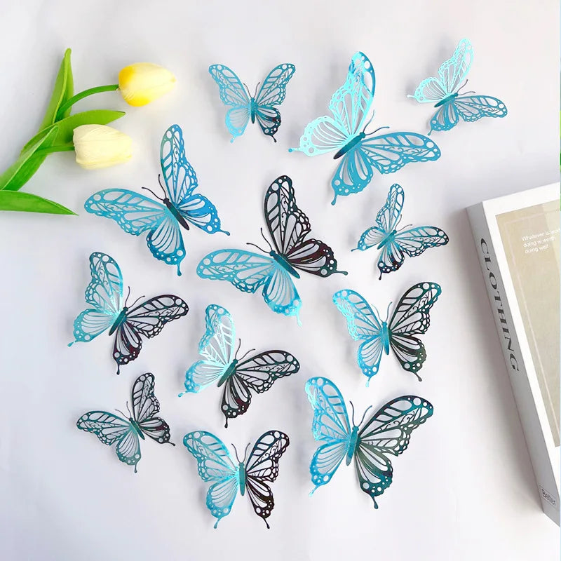 New 12pcs Happy Birthday Cake Topper Rose Gold Folding Type Butterfly Kids Party Cake Topper Dessert Decoration Baby Shower Gift