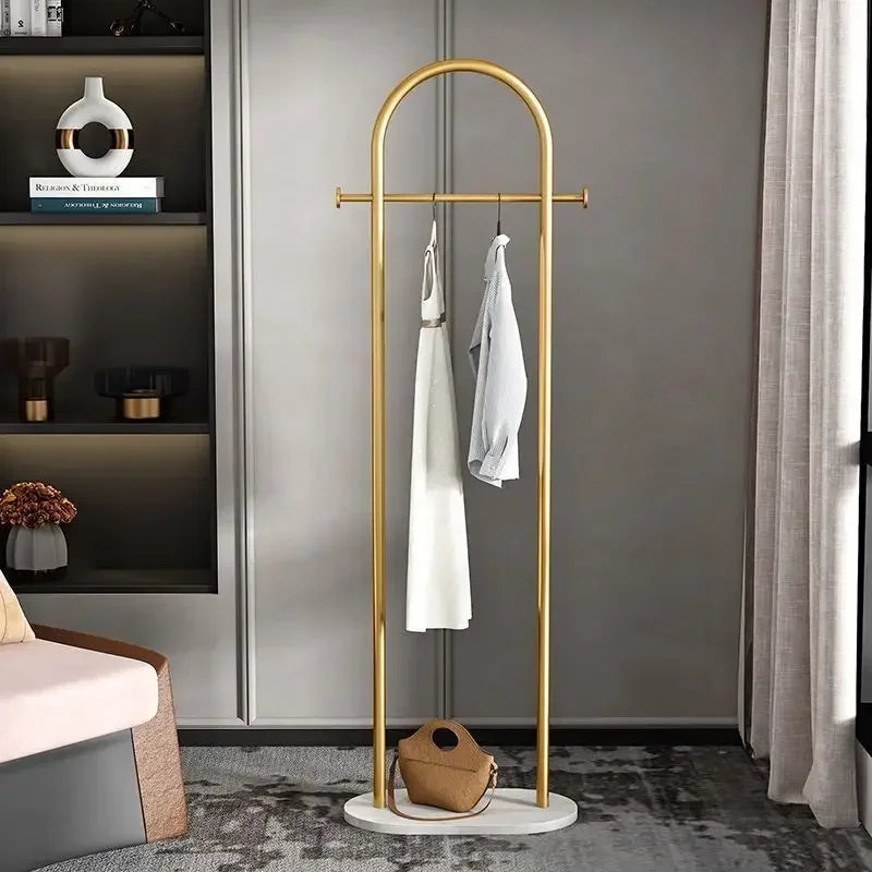 Perchero Metálico de Pie con Base de Mármol - Perchero Minimalista de Suelo para Dormitorio sin Carga con Estante de Almacenamiento