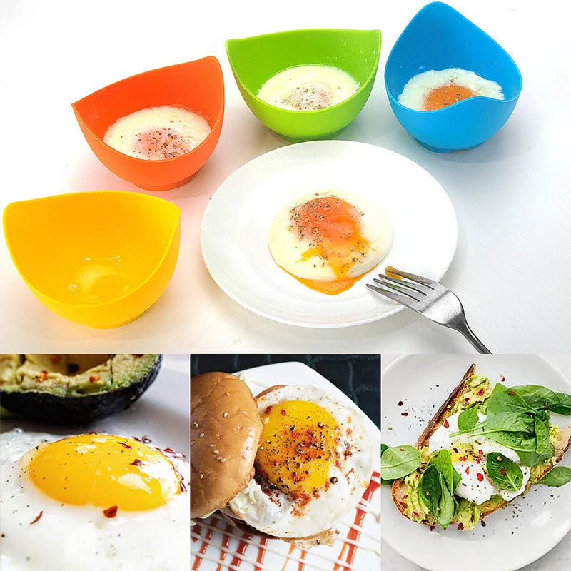 4 recipientes de silicona para escalfar huevos con soporte anular, tazas antiadherentes para escalfar huevos para freidora de aire, horno, estufa, cocina huevos YY103