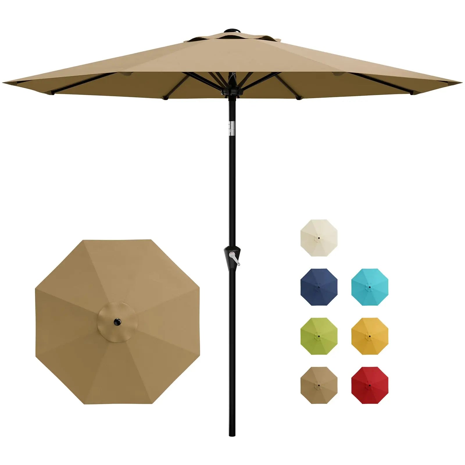 Sombrilla de Patio de 2.74M con Manivela e Inclinación, Sombrilla de Mercado para Exteriores, Protección UV Impermeable para la Cubierta de la Piscina, Armazón de Hierro de 8 Varillas