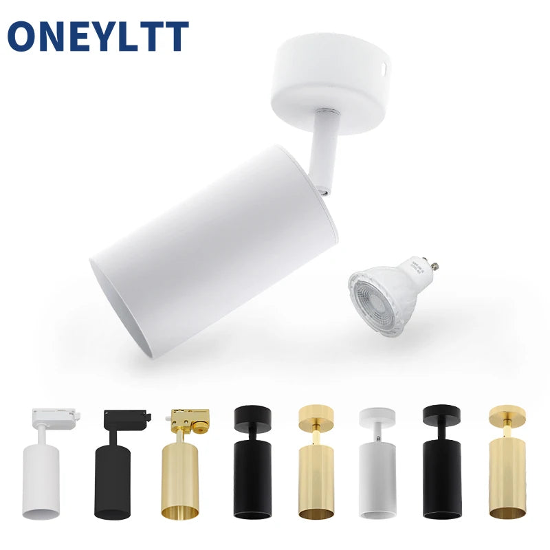 Foco de Techo LED Giratorio 360° Montado en Superficie, Blanco Negro Oro Cobre, 6W GU10 Reemplazable, Luz Puntual de Pared