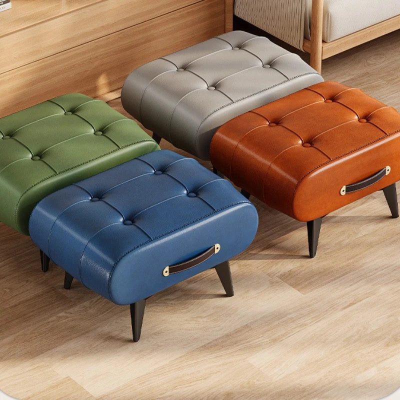 Taburete Plegable de Piel Sintética de PU Extra Gruesa y Espuma de Alta Densidad, Otomana Portátil para Sala de Estar/Dormitorio/Oficina, Base Antideslizante