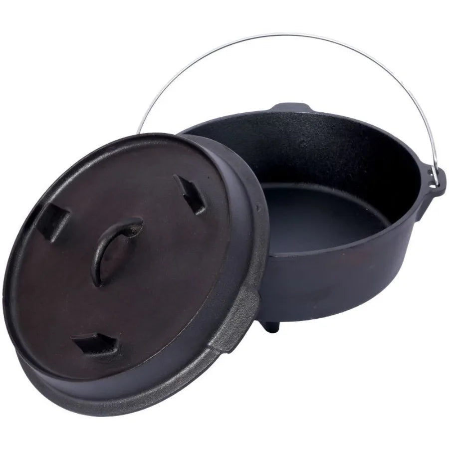 Olla Profunda para Acampar al Aire Libre para Cocinar BBQ Hornear Acero Inoxidable Negro Duradera de Servicio Pesado con Tapa Resistente al Calor y Fácil de Limpiar