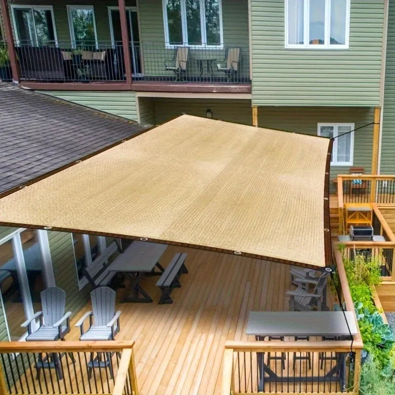 Malla de sombra de jardín de plástico resistente y gruesa, beige - Bloqueo UV cuadrado grande, vela de sombra para patio exterior y protección de jardín