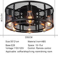 Reversible 6 Speed  Ceiling Fan Lights with Remote Control Black Cage Flush Mount Fandelier Rustic Farmhouse Lighting
