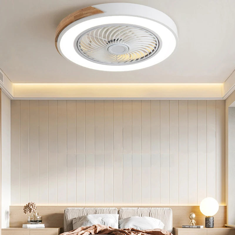 Ventilador de techo nórdico de madera con luz, ventiladores de techo inteligentes con luz para sala de estar, comedor, reversible, 6 velocidades, 50 CM