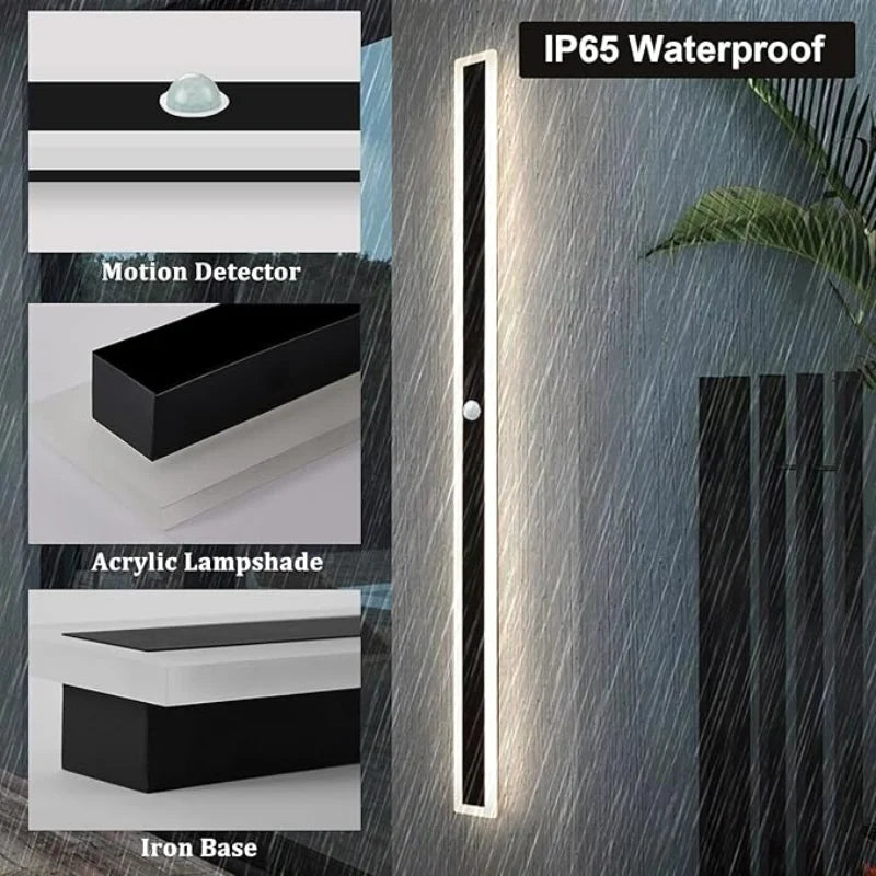 Apliques de pared para exterior con detector de movimiento LED, impermeables IP65, lámpara de pared para villa, largos de metal antracita, apliques modernos