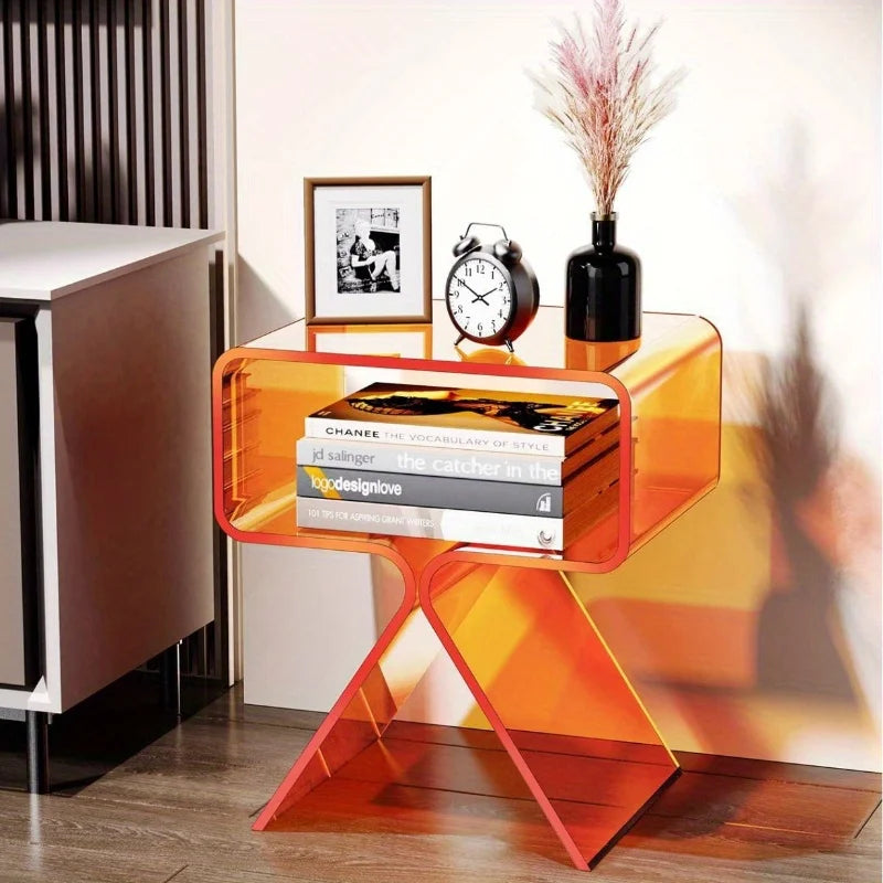 Mesita de Noche Moderna de Acrílico Transparente - Mesa Auxiliar Creativa, Mesa Auxiliar Pequeña y Estrecha