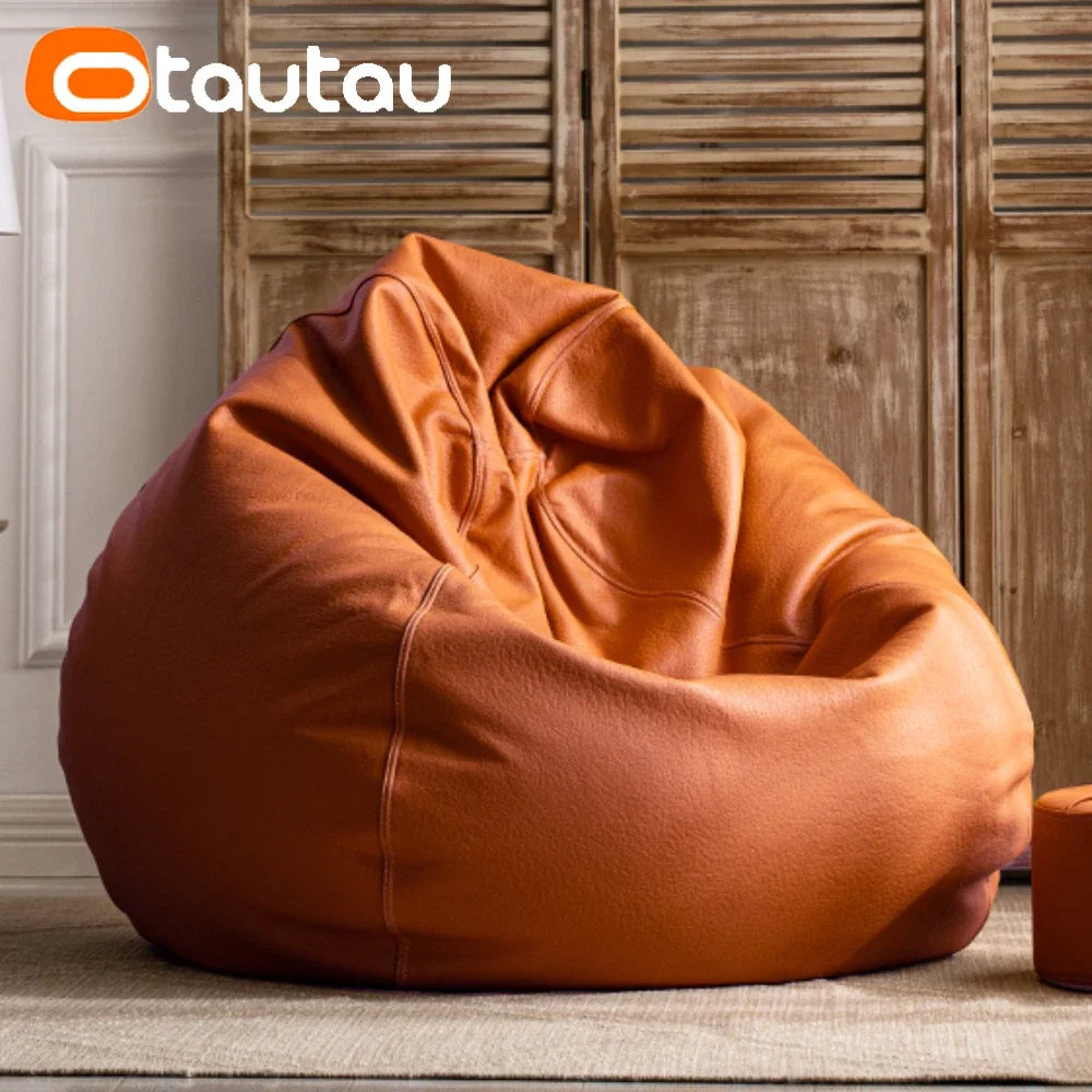 OTAUTAU Funda de puf grande de piel sintética de 4 pies sin relleno, chaise lounge puf para exteriores, salón de juegos, películas, saco Puff DD004